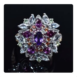 Amethyst, Aquamarine, Peridot, Rhodolite Garnet & Sapphire Ring